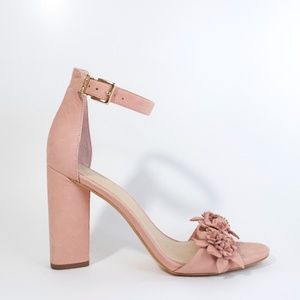 GIANNI BINI Kehlani 3D Floral Nubuck High Heels | Blush Pink | Size 8.5